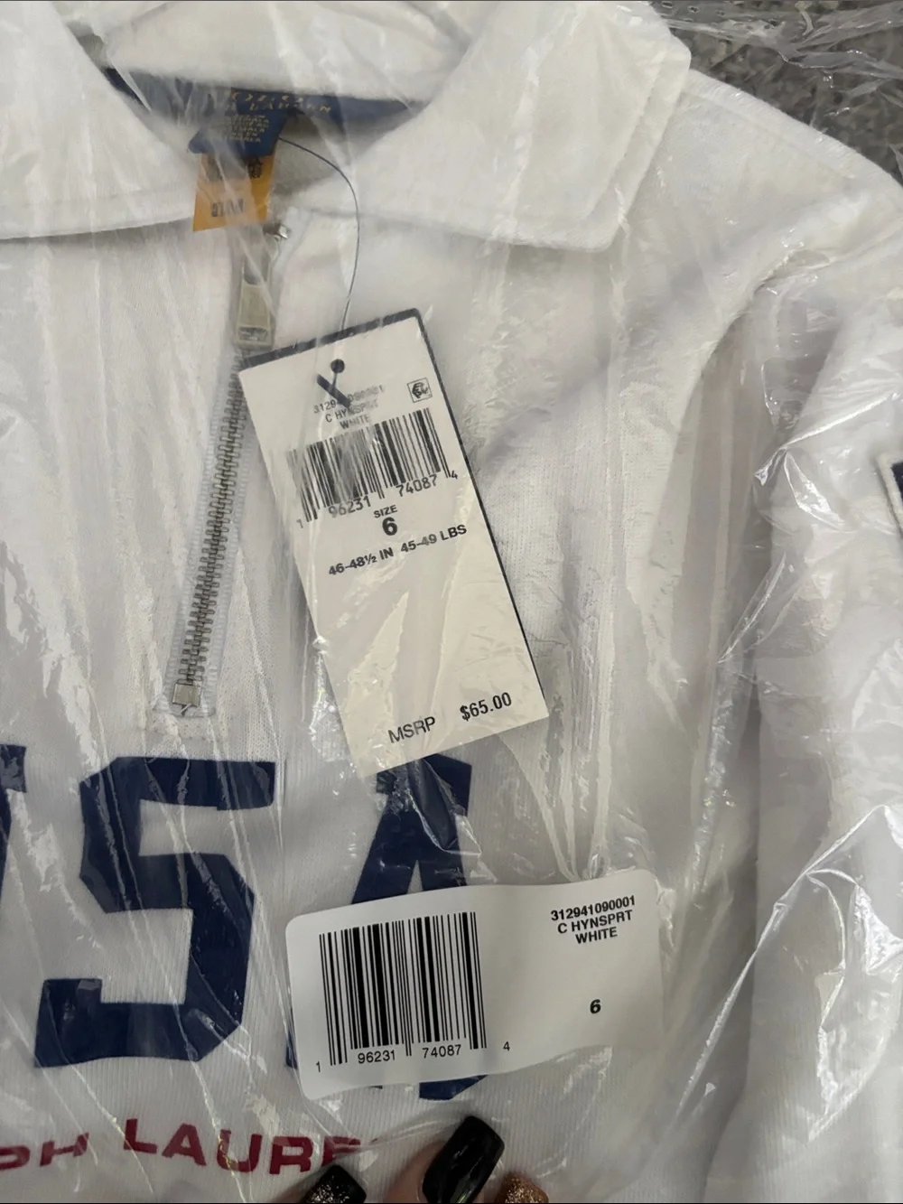 Kids Ralph Lauren White Pullover with Navy USA and Red Logo - Picture 3 of 7